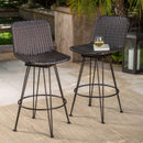 Outdoor Rattan Barstools With Black Brush Copper Iron Frame (Set of 2) - Multi Brown