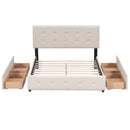 Upholstered Platform Bed With Classic Headboard And Drawers, No Box Spring Needed
