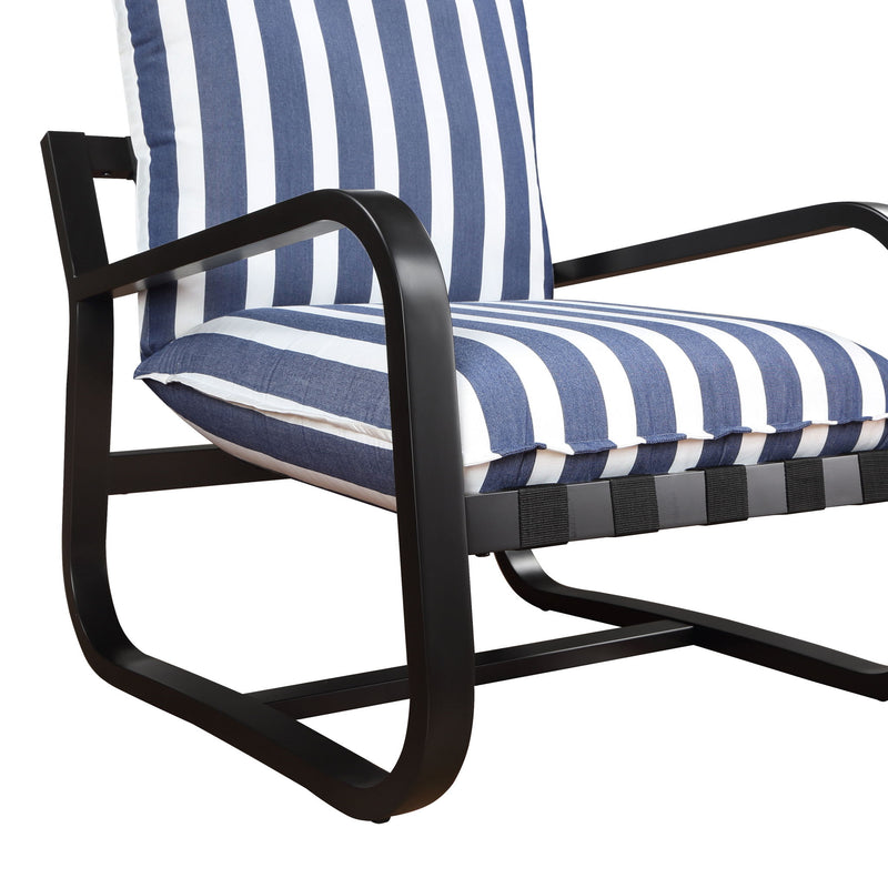 Asa - Outdoor Sling Chair With Reversible Cushions And Stripe Fabric - Blue / White Stripes