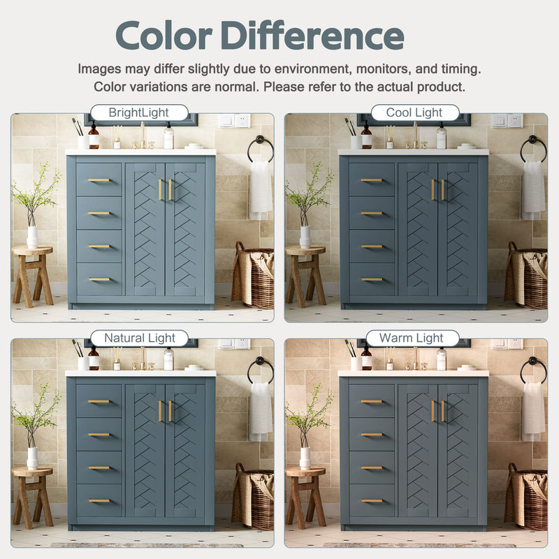 Ceramic Sink Combo, Freestanding Vanity Set With 3 Drawers & Soft Closing Doors