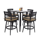 5 Pieces Outdoor Patio Bar Set, Rounded Square Sintered Stone Table & 4 Swivel Bar Chairs