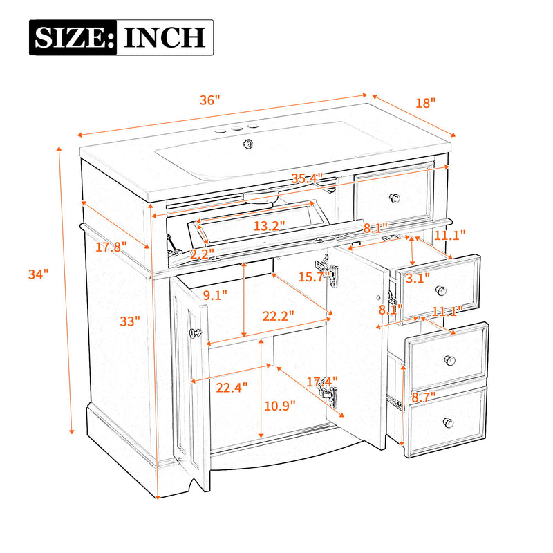 Bathroom Vanity With Resin Sink Combo, Frame Bathroom Storage Cabinet, Freestanding Vanity Set With 3 Drawers & Adjustable Shelf - Blue