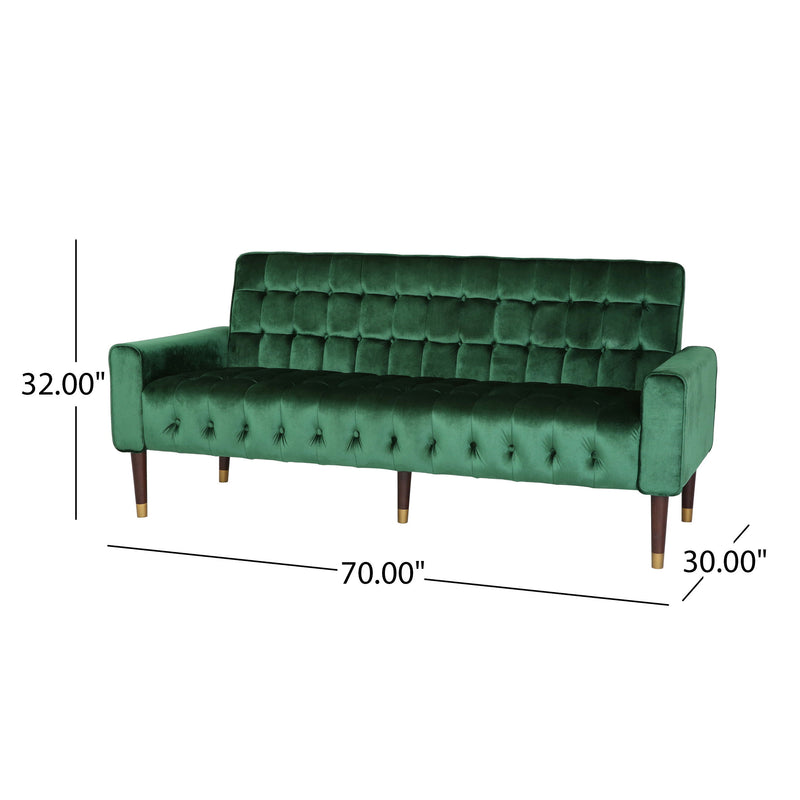 Square Arms Velvet Straight Sofa, Living Room And Study - Emerald