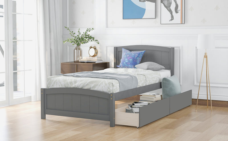 Twin size Platform Bed with Two Drawers, Gray