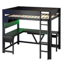 Gaming Loft Bed With Desk, Storage Shelves, LED And Charging Station
