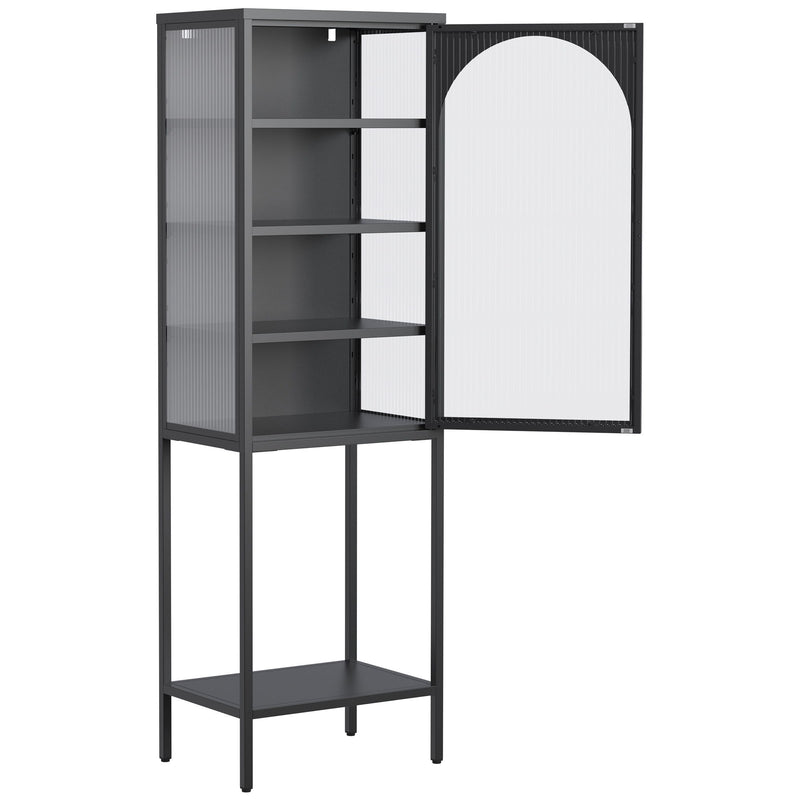 Metal Glass Door Display Storage Cabinet - 5 Tier Cube Bookshelf Storage Cabinet With 3 Adjustable Shelves For Kitchen, Dining Room, Living Room, Bathroom, Home Office