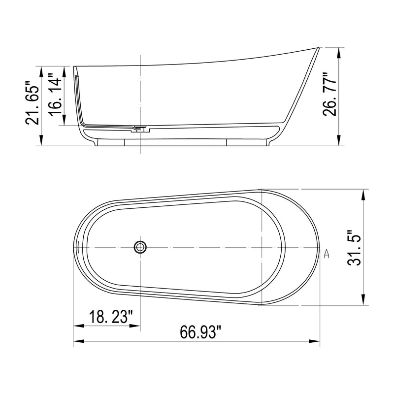 Solid Surface Stone Resin Oval Shape Soaking Bathtub With Overflow For The Bathroom - Matte White