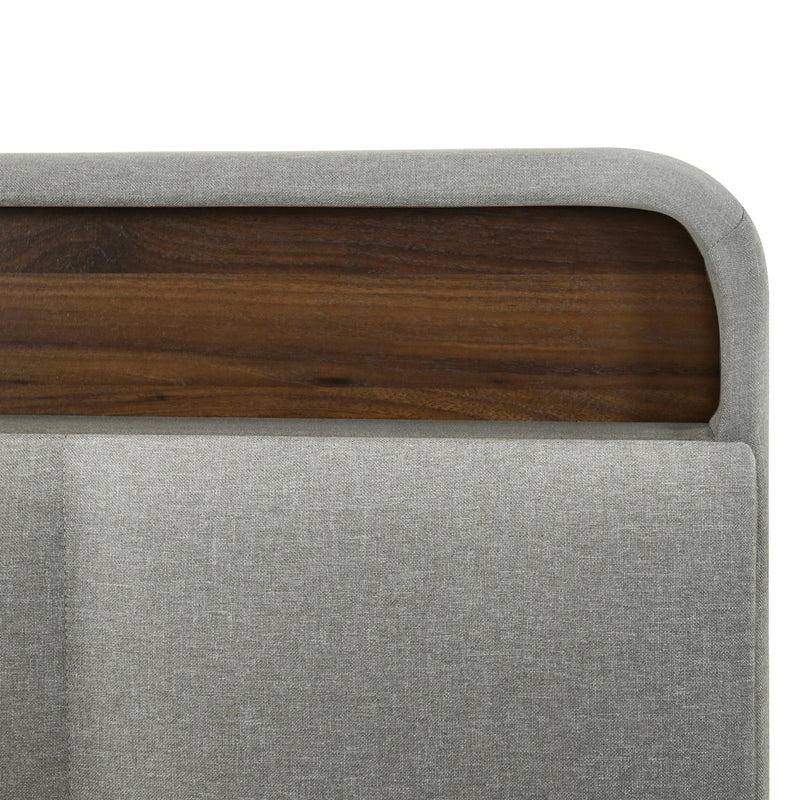 Full size Upholstered Platform Bed with Storage Headboard, Sensor Light and a set of Sockets and USB Ports, Linen Fabric, Gray