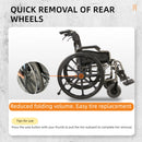 Lightweight Foldable Nursing Wheelchair For Adults Double X Force Support, 300Lbs Capacity, Breathable Cushion & Anti Backflip Design With Tires, Adjustable Seat Belt, Quick Release Wheels - Gray