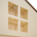 Full Size Wood Platform Bed with House-shaped Headboard and Built-in LED, Walnut+Milk White