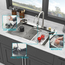 Waterfall Kitchen Sink With Pull Out Faucet & Cup Washer