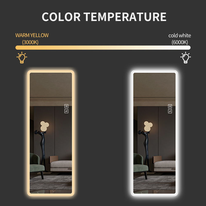 Full Length Mirror Lighted Vanity Body Mirror LED Mirror Wall-Mounted Mirror Big Size Rounded Corners, Bedroom, Living Room, Dressing Room, Hotel - Clear