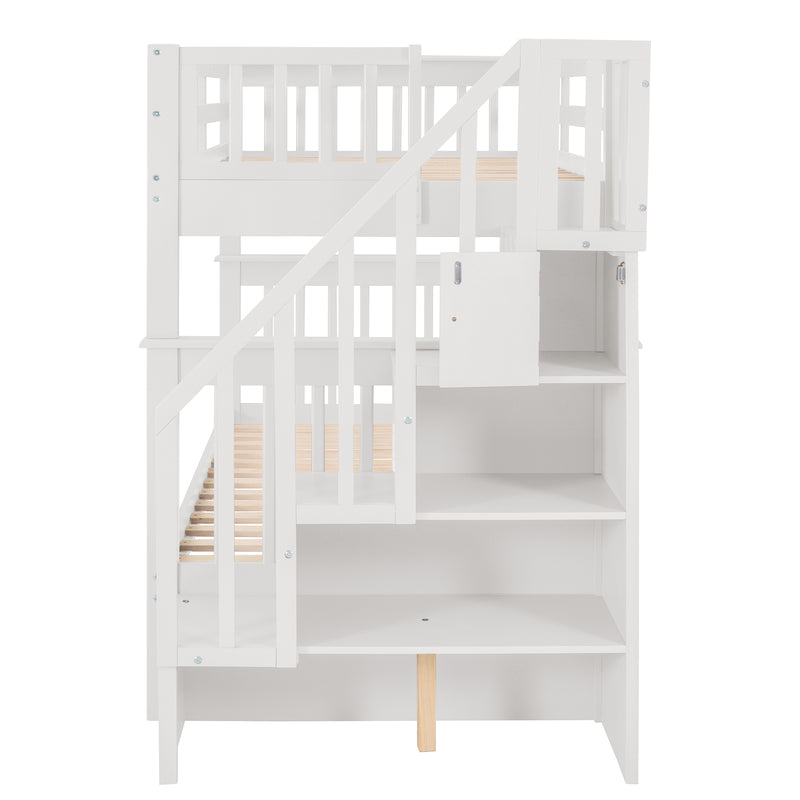 Stairway Twin-Over-Twin Bunk Bed with Twin size Trundle for Bedroom, Dorm, Adults, White( old sku: LP000209AAK )