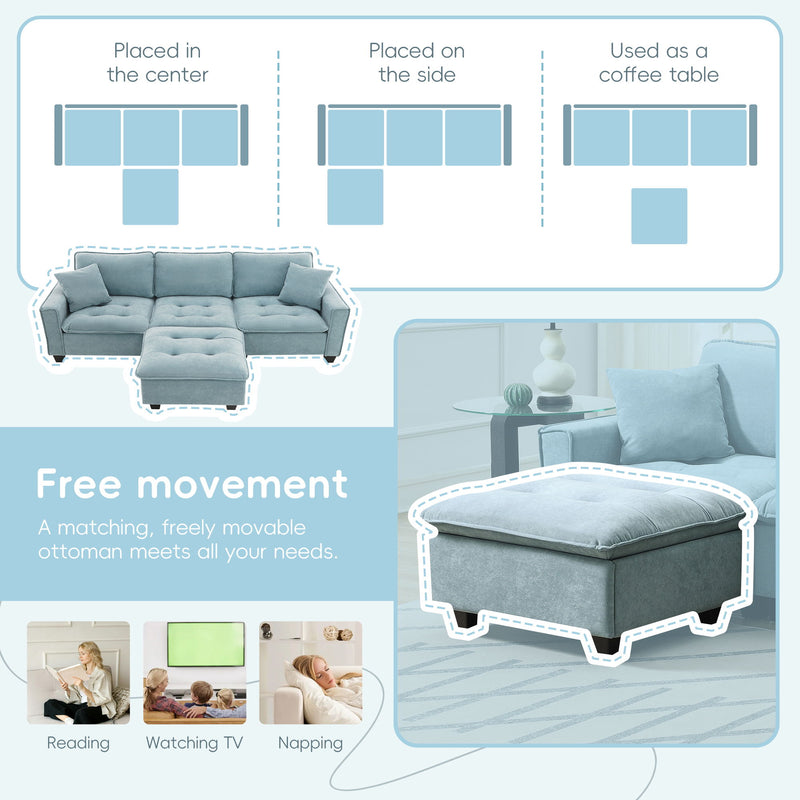 Modern Convertible Sectional L Shaped Reversible Couch Set With Free Pillows 4 Seat Suede Sleeper Sofa With Ottoman