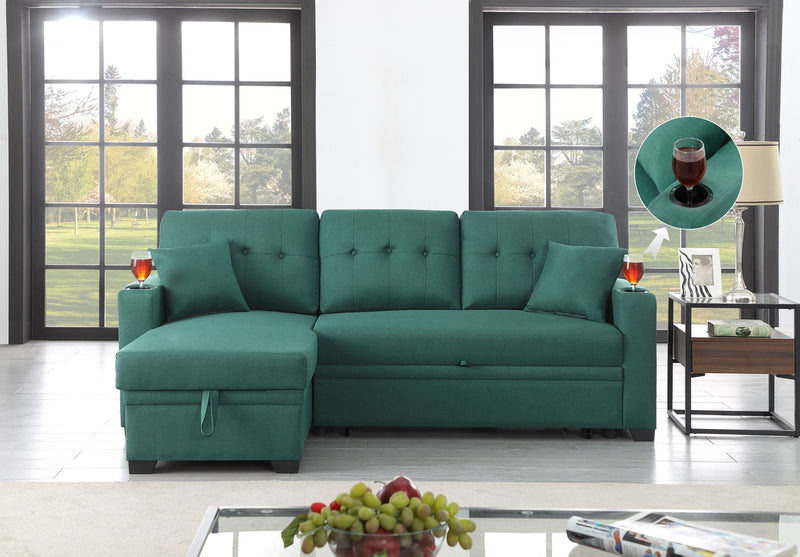 82" Width Sectional With Storage Chaise And Cupholder Armrest