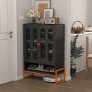 Modern Metal Shoe Cabinet With DoublebSided Mesh Doors And Adjustable Partitions