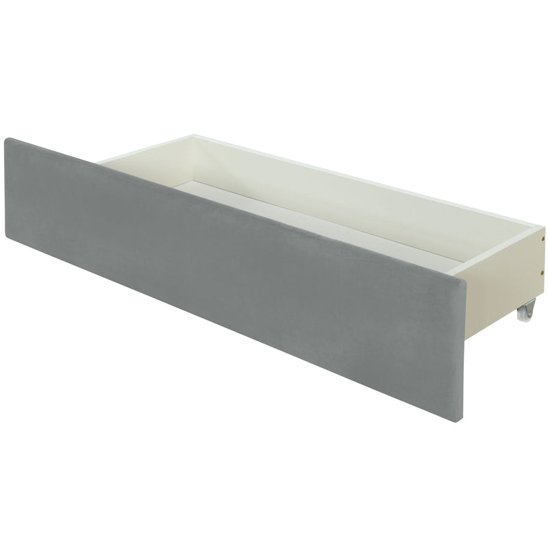 Upholstered Platform Bed With 2 Drawers And 1 Trundle, Classic Strip Headboard Design