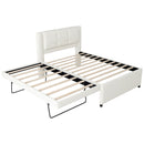 Full Size Upholstered Platform Bed With Adjustable Trundle - Beige