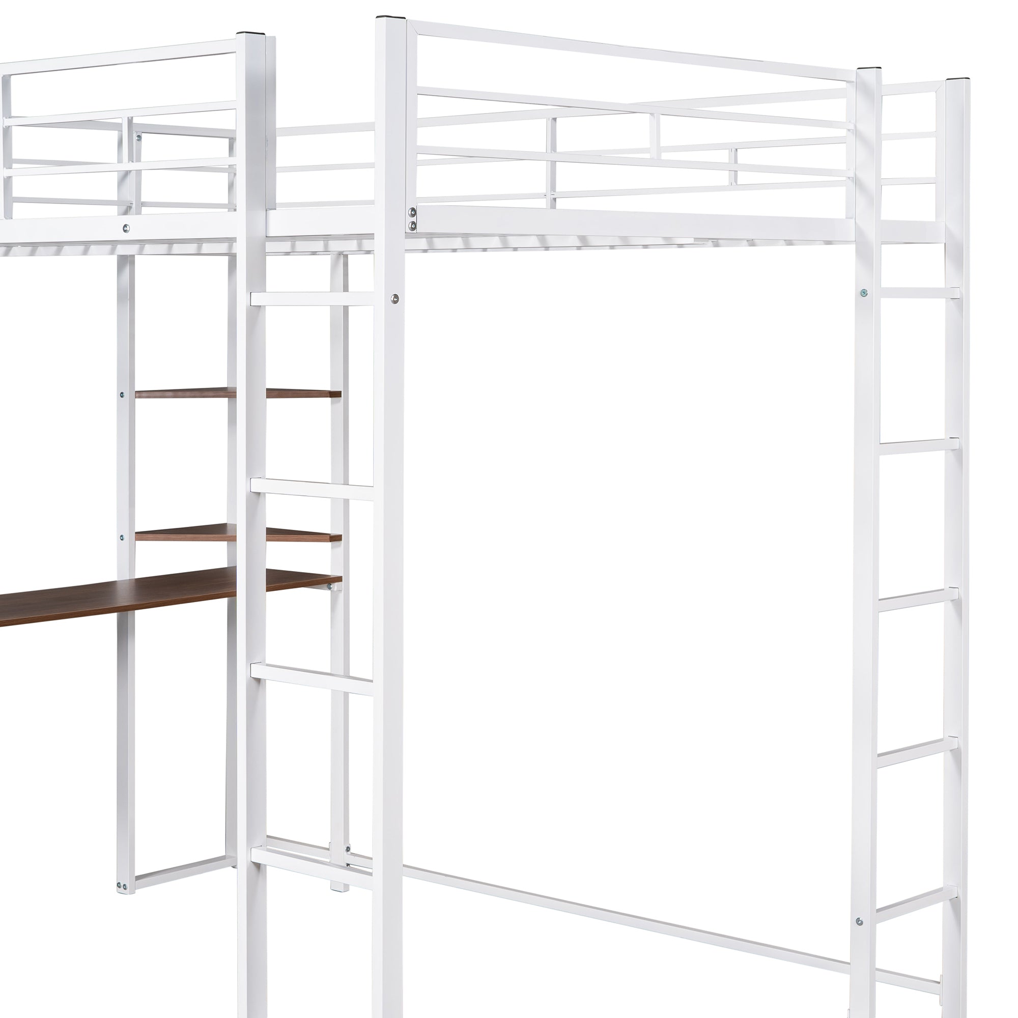 Full Size Metal Loft Bed with 2 Shelves and one Desk ,White (Old SKU: LP000191AAK ) - Atlantic Fine Furniture Melbourne FL