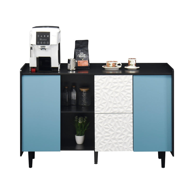 Modern Sideboard Buffet Cabinet With Red Doors And Unique Panel Styling