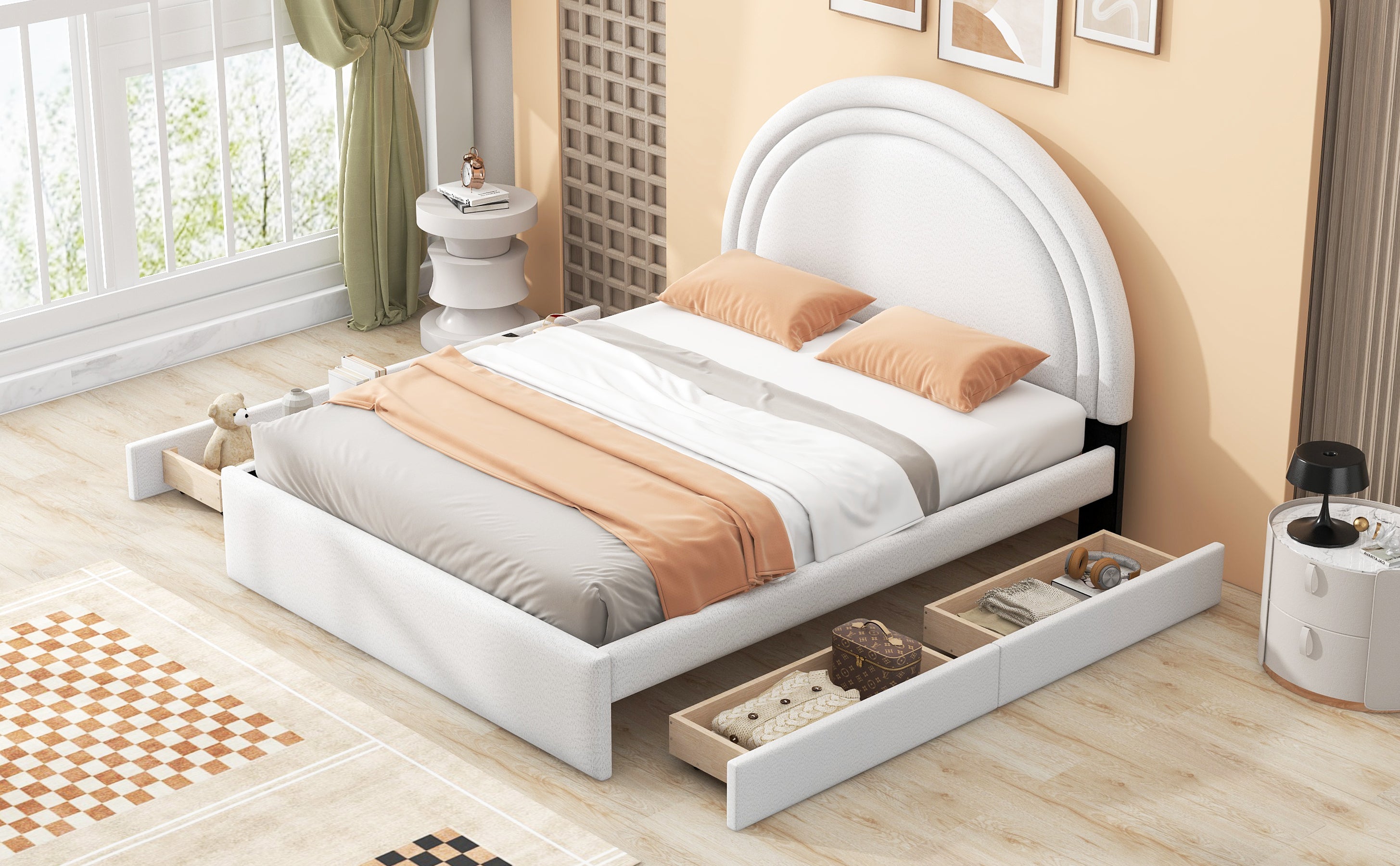 Teddy Upholstered Platform Bed With Four drawers, Full - Atlantic Fine Furniture Melbourne FL
