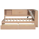 L-Shaped Daybed Corner Bed Under Bed Drawers With Storage Bookcase And Upholstered Headboard And USB Charging Ports