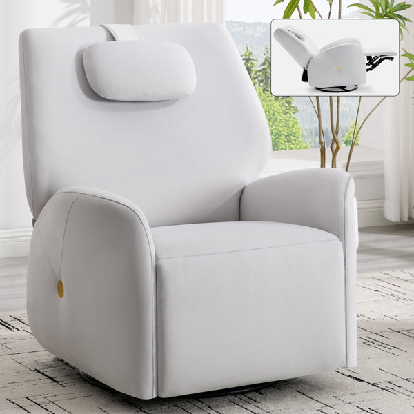 Beige Swivel and Rocker Power Recliner Chair with Lumbar and Neck Support Pillow, Max Swivel Degree 270°, Heavy Duty Motion Mechanism with USB and Type-C Ports