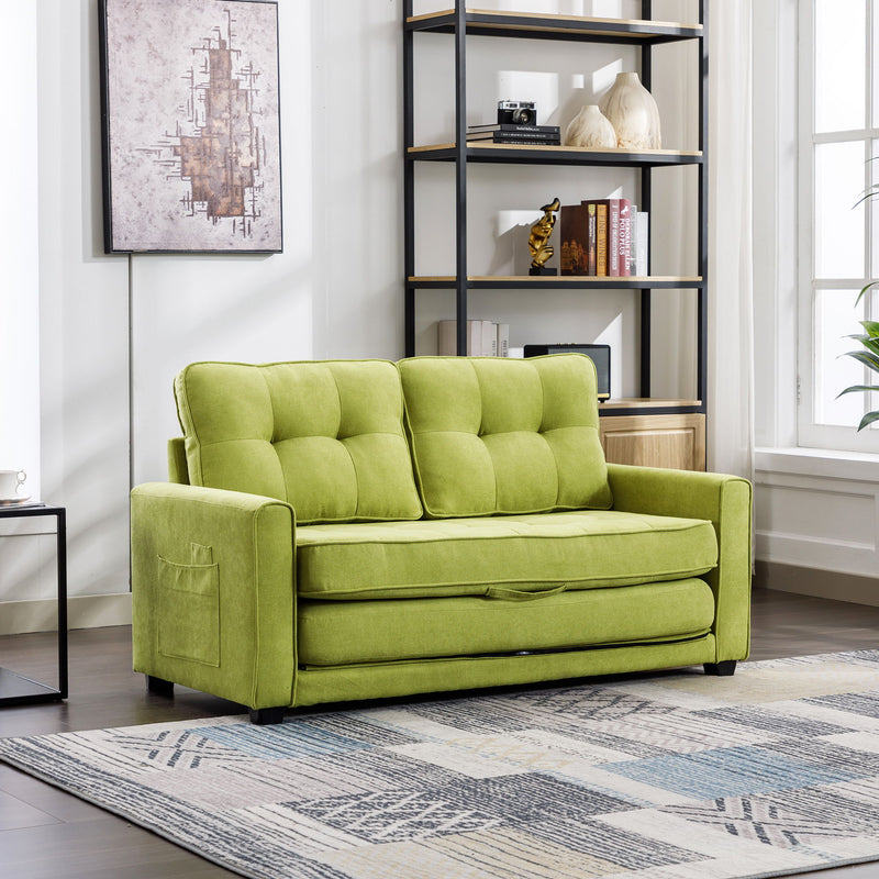 Loveseat Sofa With Pull-Out Bed Modern Upholstered Couch With Side Pocket For Living Room Office