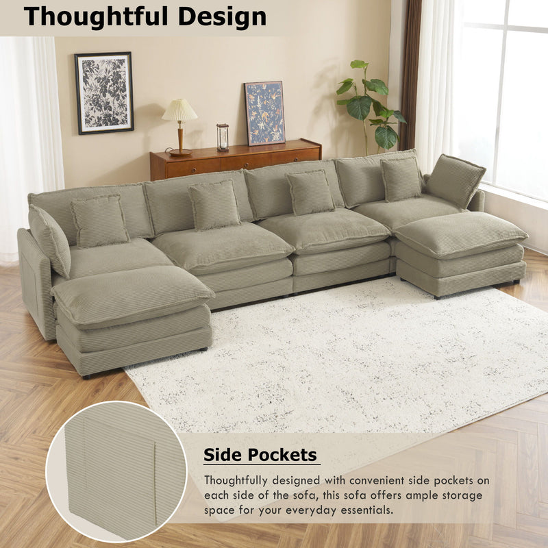 Modern Modular Sectional Sofa With Side Storage Pockets For Living Room