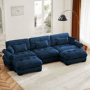 Modern Sectional Sofa With Ottoman, Round Bolster Armrests, Waist And Throw Pillows