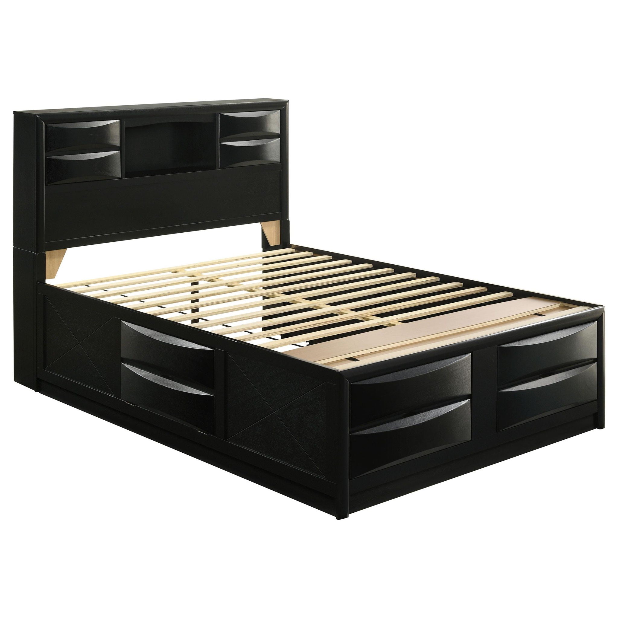 Briana Wood Queen Storage Bookcase Bed Black
