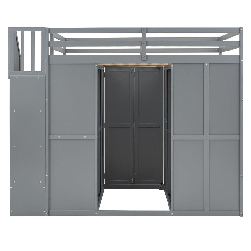 Loft Bed With Wardrobe, Desk And Shelves