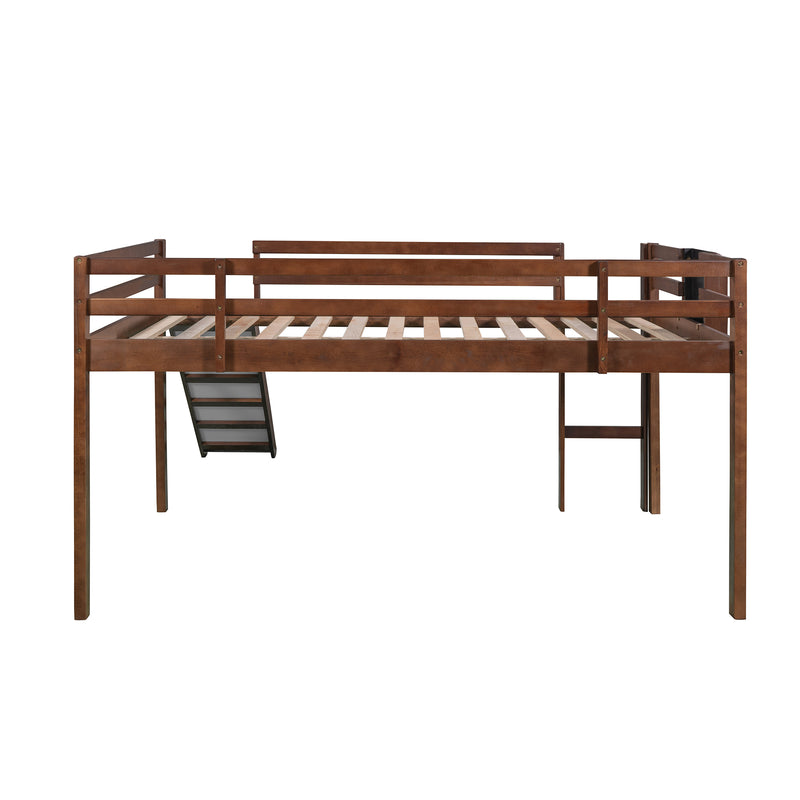 Full size Loft Bed Wood Bed with Slide, Stair and Chalkboard,Walnut（Old SKU:WF282116AAL）