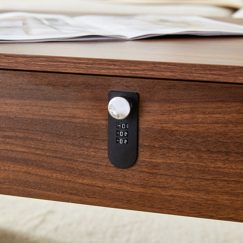 Multi Functional Coffee Table With Password Lock, Suitable For Storing Firearms And Wine - Walnut
