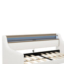 Twin Size Daybed with Storage Drawers, Upholstered Daybed with Charging Station and LED Lights, White(Expect arrival date May, 9th