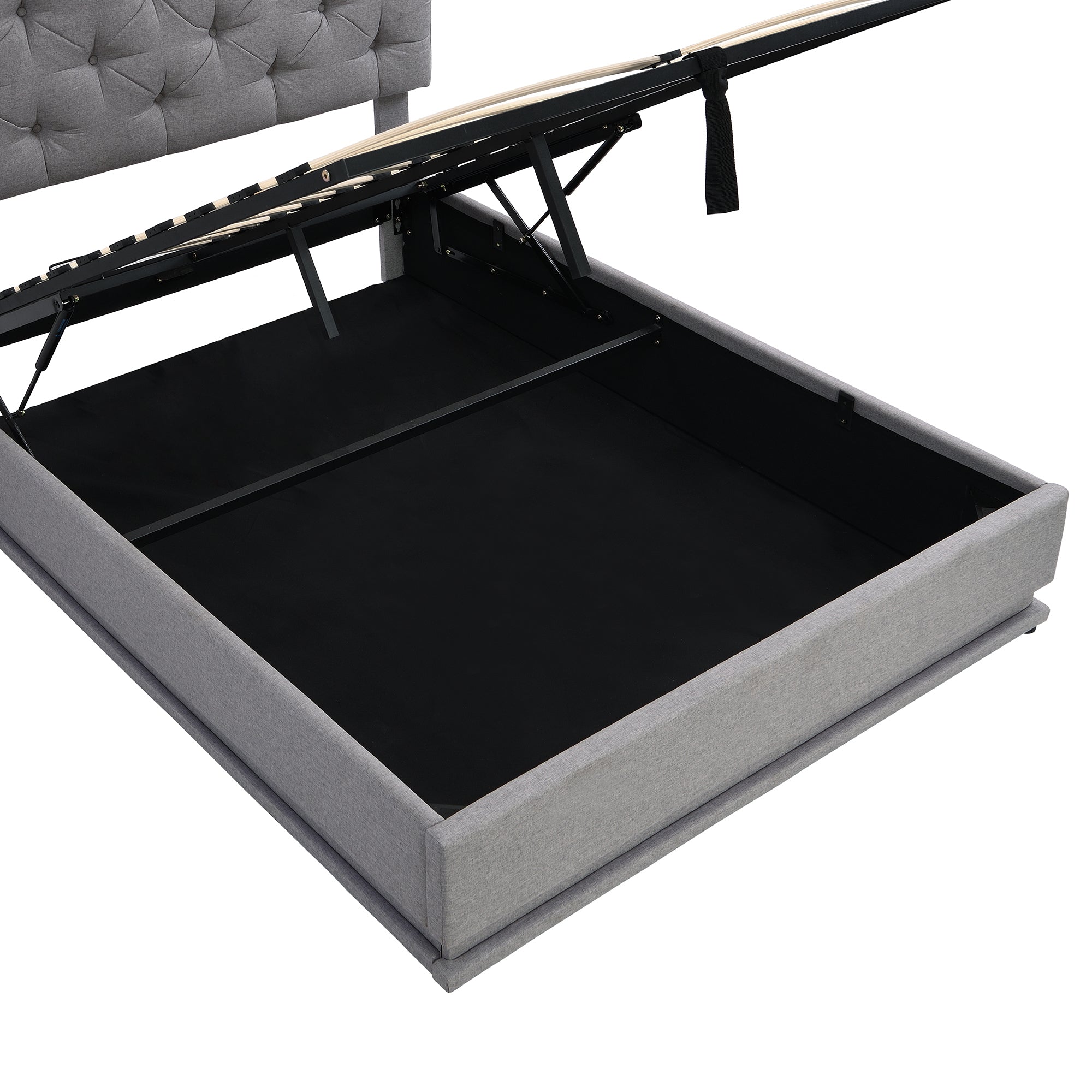Full Size Upholstered Bed with Hydraulic Storage System and LED Light, Modern Platform Bed with Button-tufted Design Headboard, Gray - Atlantic Fine Furniture Melbourne FL