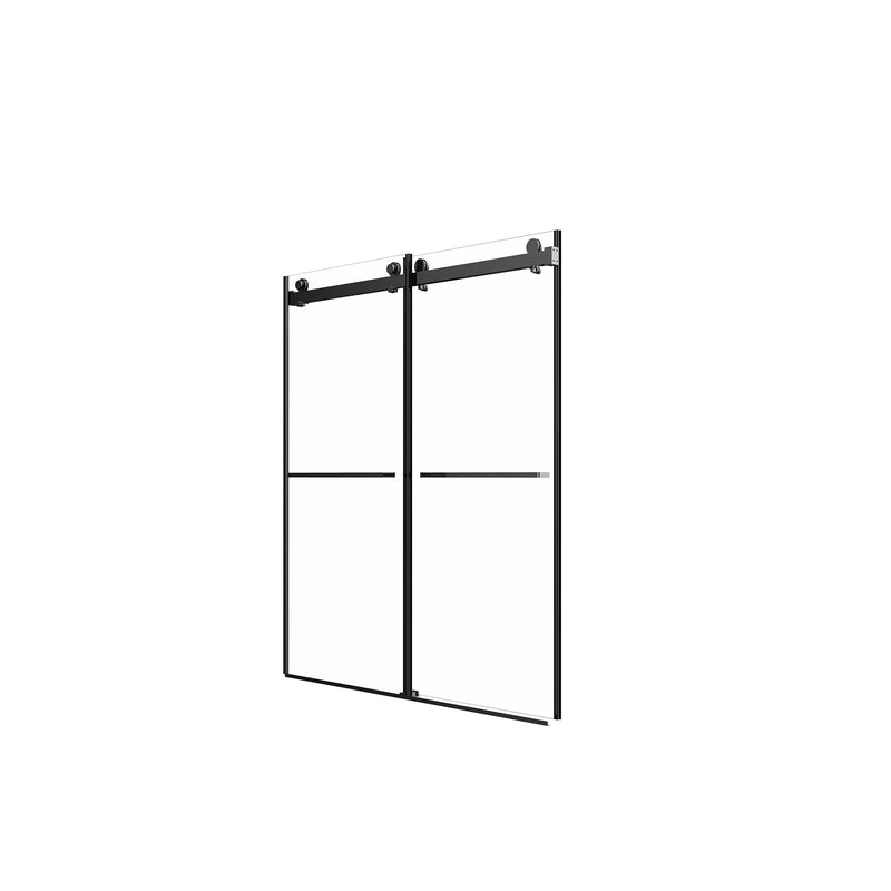 Frameless Shower Door, Double Sliding Shower Door, Clear Tempered Glass Shower Enclosure With Square Rail, Double Side Easy Clean Coat, Finished With Buffer