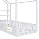 Twin Size Wood House Bed with Fence and Detachable Storage Shelves, White