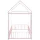 Twin Size Metal Bed House Bed Frame with Fence, for Kids, Teens, Girls, Boys, Pink