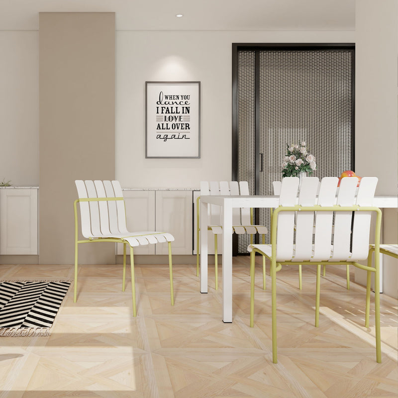 4 Piece Set Of Modern Color Block Designed Single Chairs, UV Resistant And Rust Proof - Grain Yellow / White