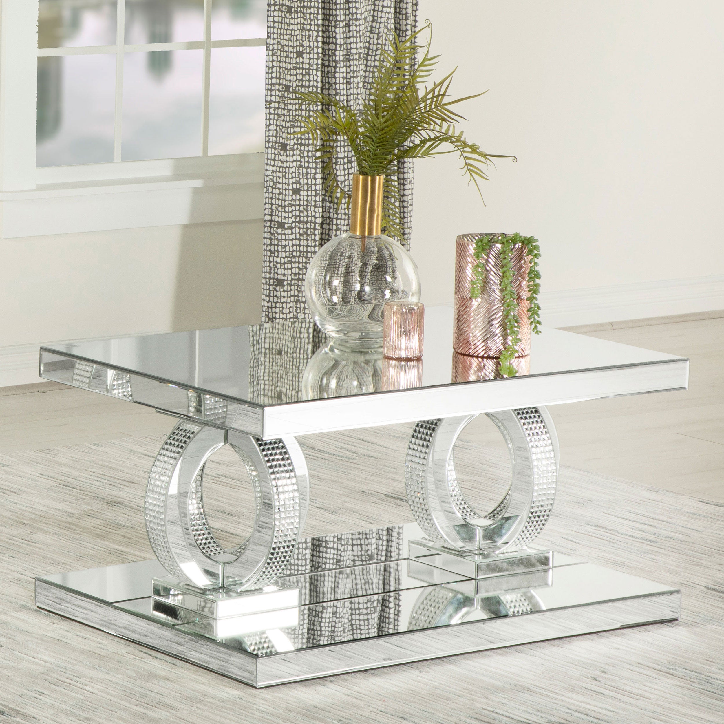 Breena Rectangular Mirrored Acrylic Coffee Table Silver — view 2