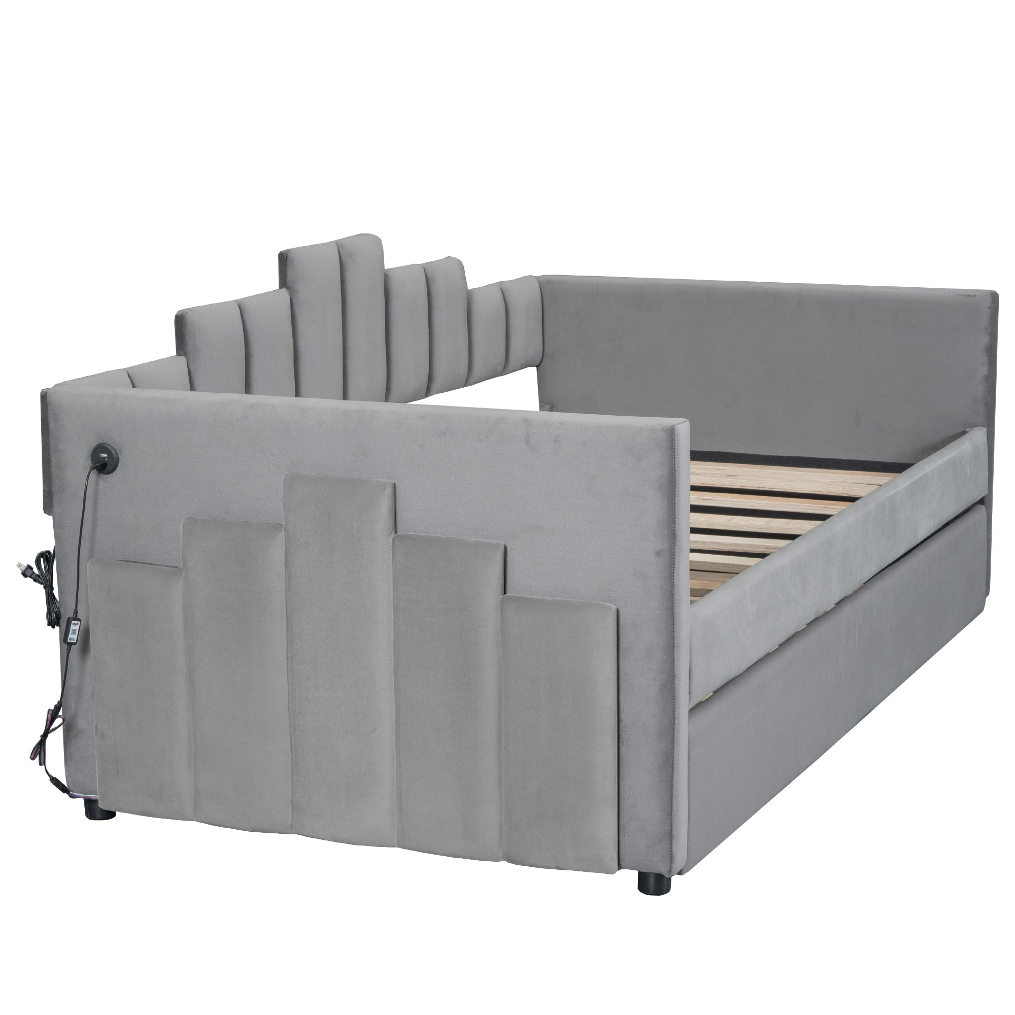 Twin Size Upholstered Daybed with Light and USB Port, Gray - Atlantic Fine Furniture Melbourne FL