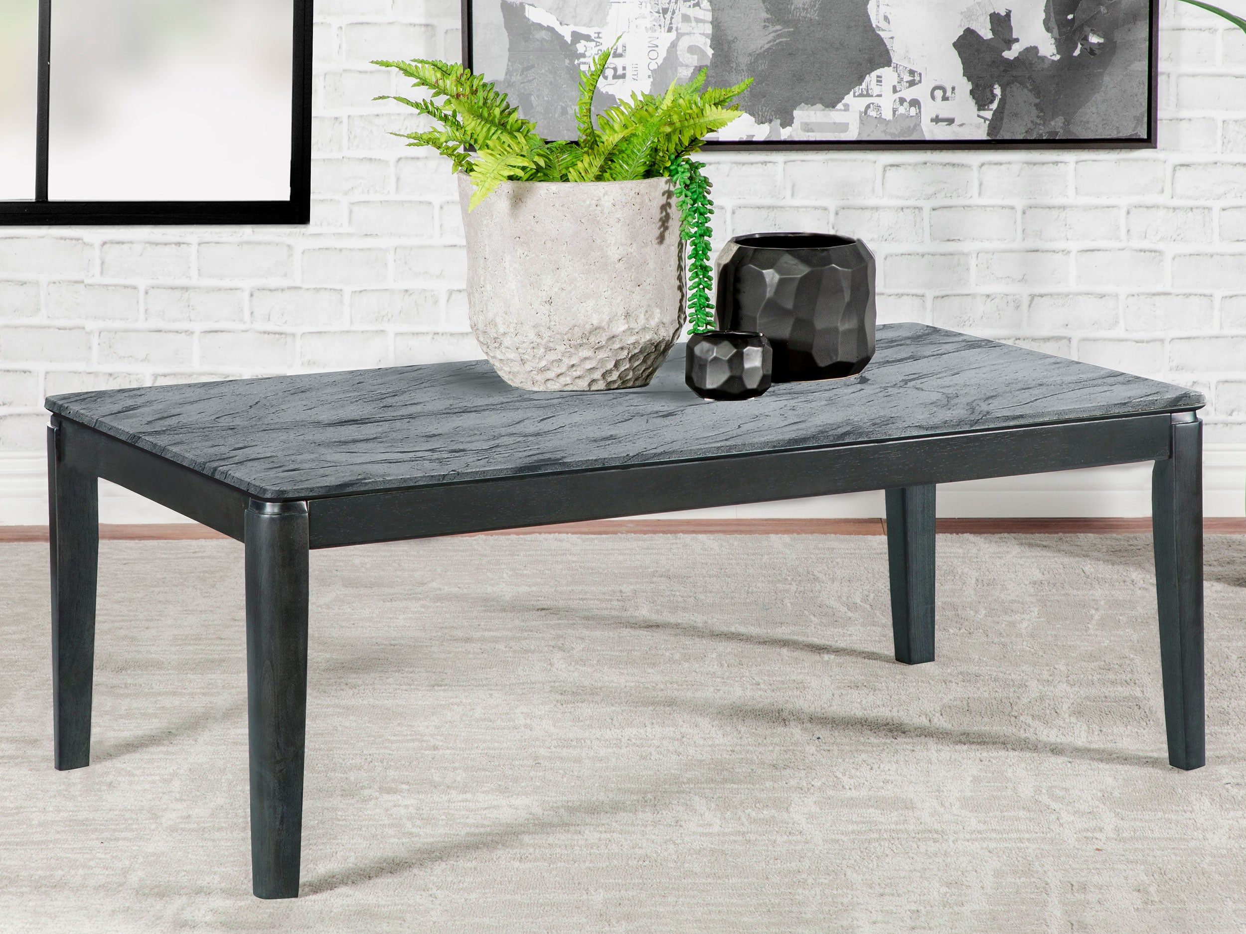 Mozzi Rectangular Faux Marble Coffee Table Grey and Black — view 2