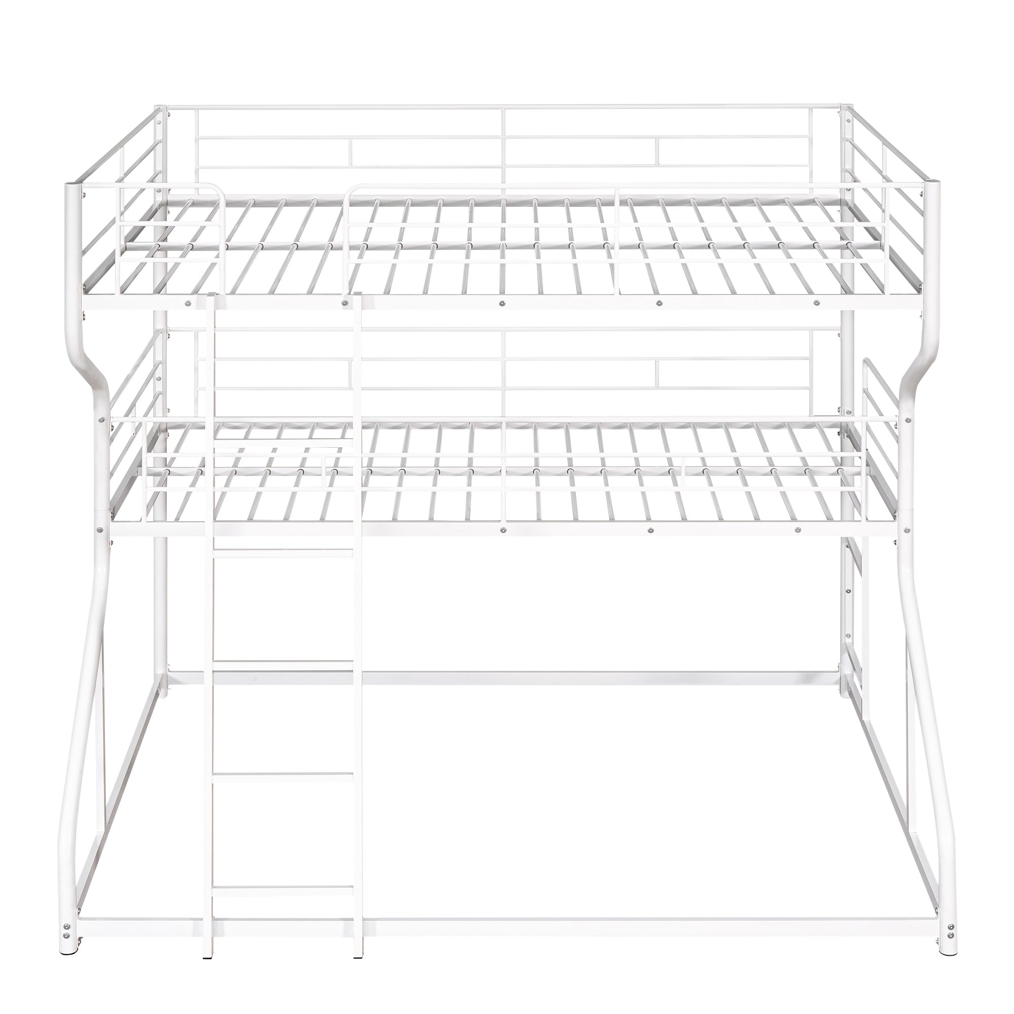 Full XL over Twin XL over Queen Size Triple Bunk Bed with Long and Short Ladder,White