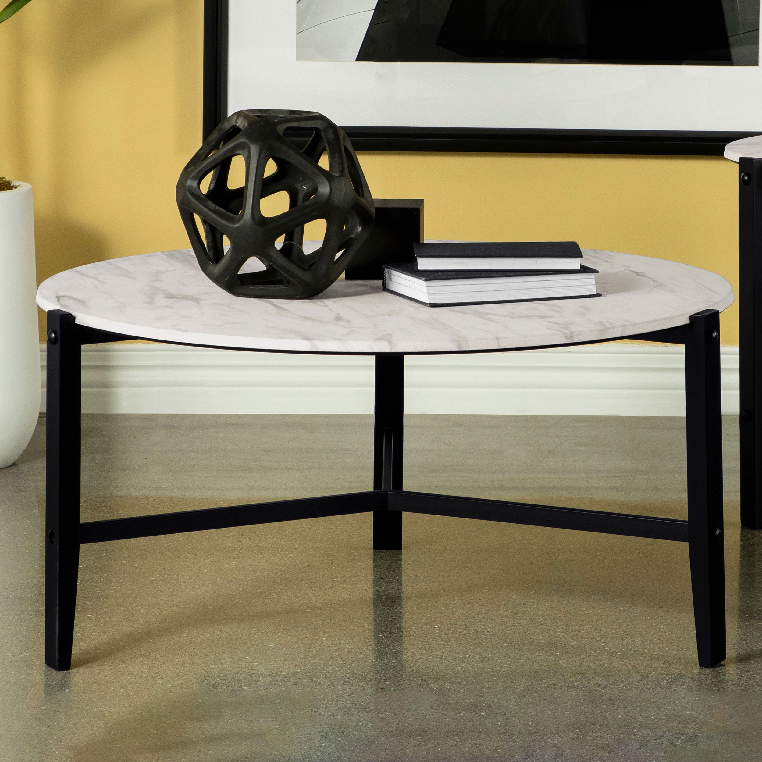 Tandi Round Faux Marble Coffee Table White and Black — view 2