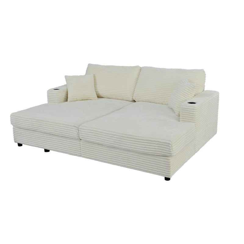 Oversized Loveseat Chaise With 2 USB Ports, 2 Cup Holders And 2 Throw Pillows