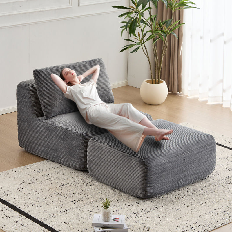 Compressed Sofa, Single Chaise Longue, Movable Ottoman For Living Room - Gray