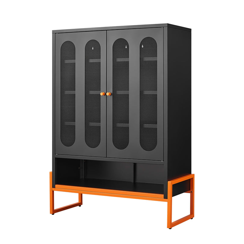 Modern Metal Shoe Cabinet With DoublebSided Mesh Doors And Adjustable Partitions