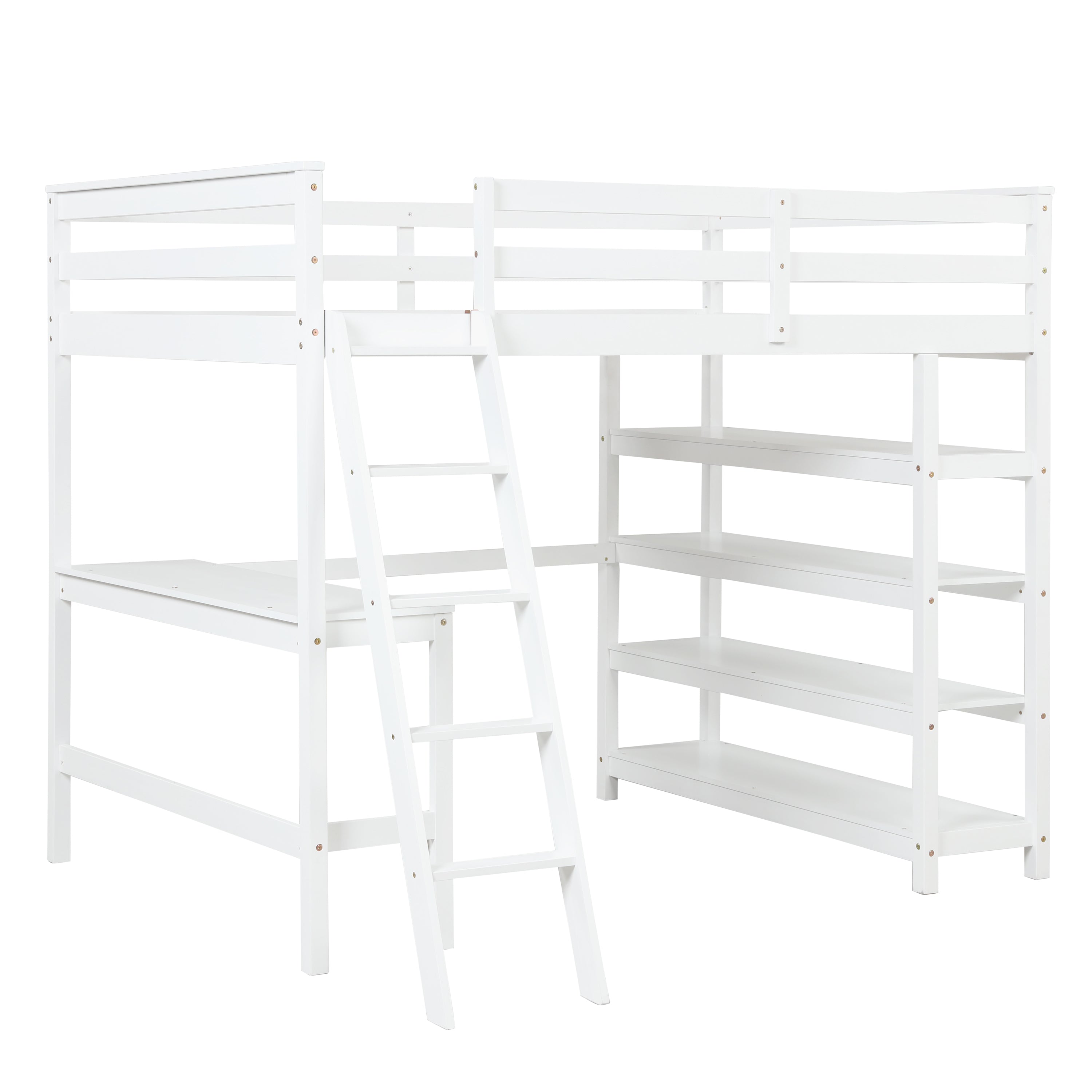 Loft Bed Full with desk,ladder,shelves , White