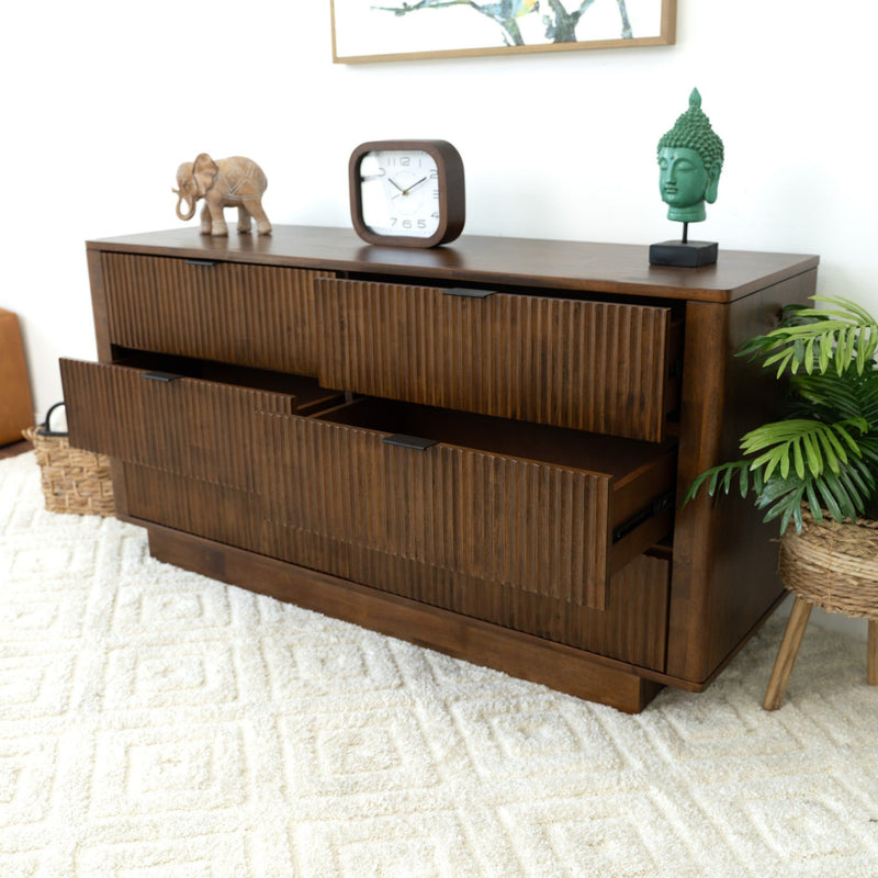 Lola - Mid-Century Modern Dresser With 6 Drawers - Dark Brown
